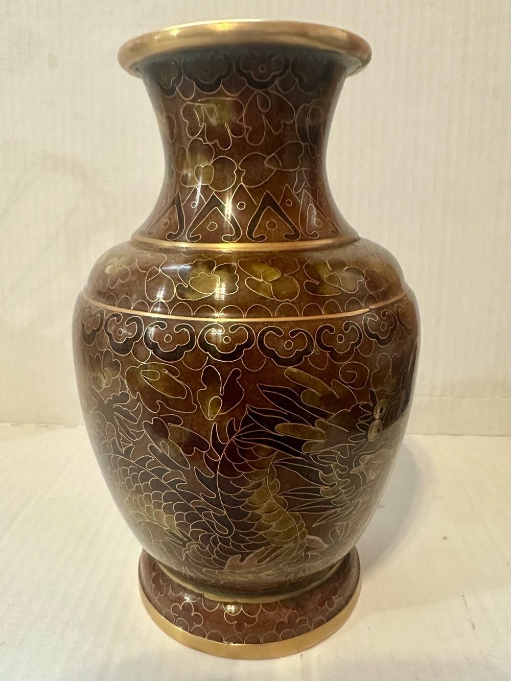 Handcrafted Brown and Gold Decorative Cloisonné Vase - Home Accents